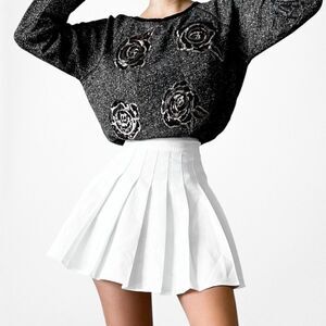 Apt. 9 Gray Black Sequin Floral Sequin Embellished Pullover Sweater Size S